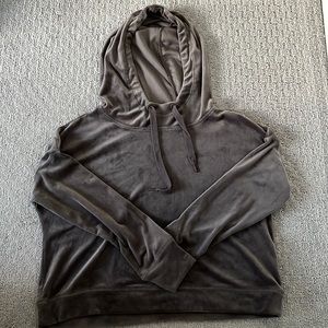 Philosophy velour, purplish-grey hooded sweatshirt.  Size small